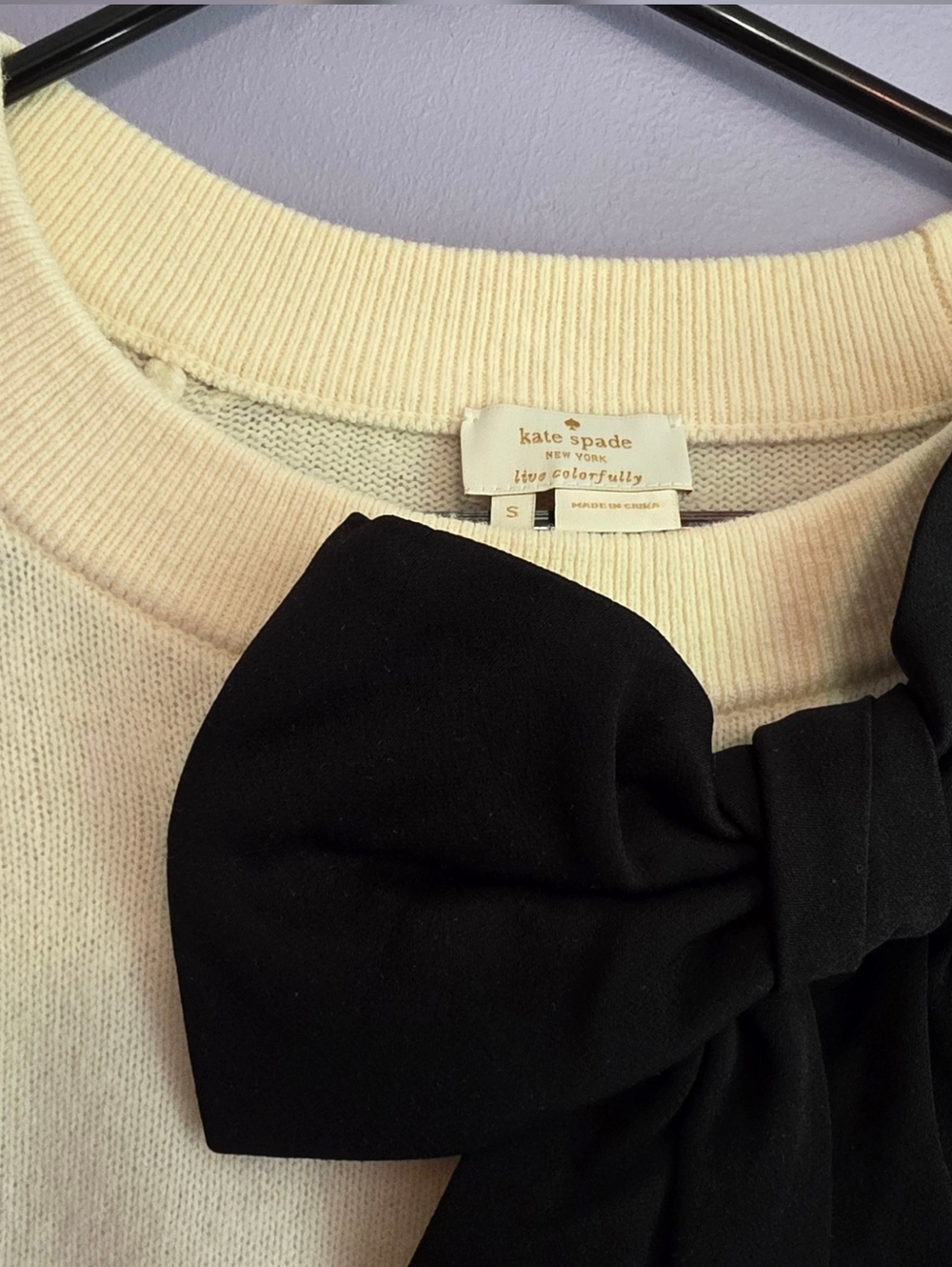 KATE SPADE Wool Bow Sweater Cream & Black Size Small - Picture 12 of 13